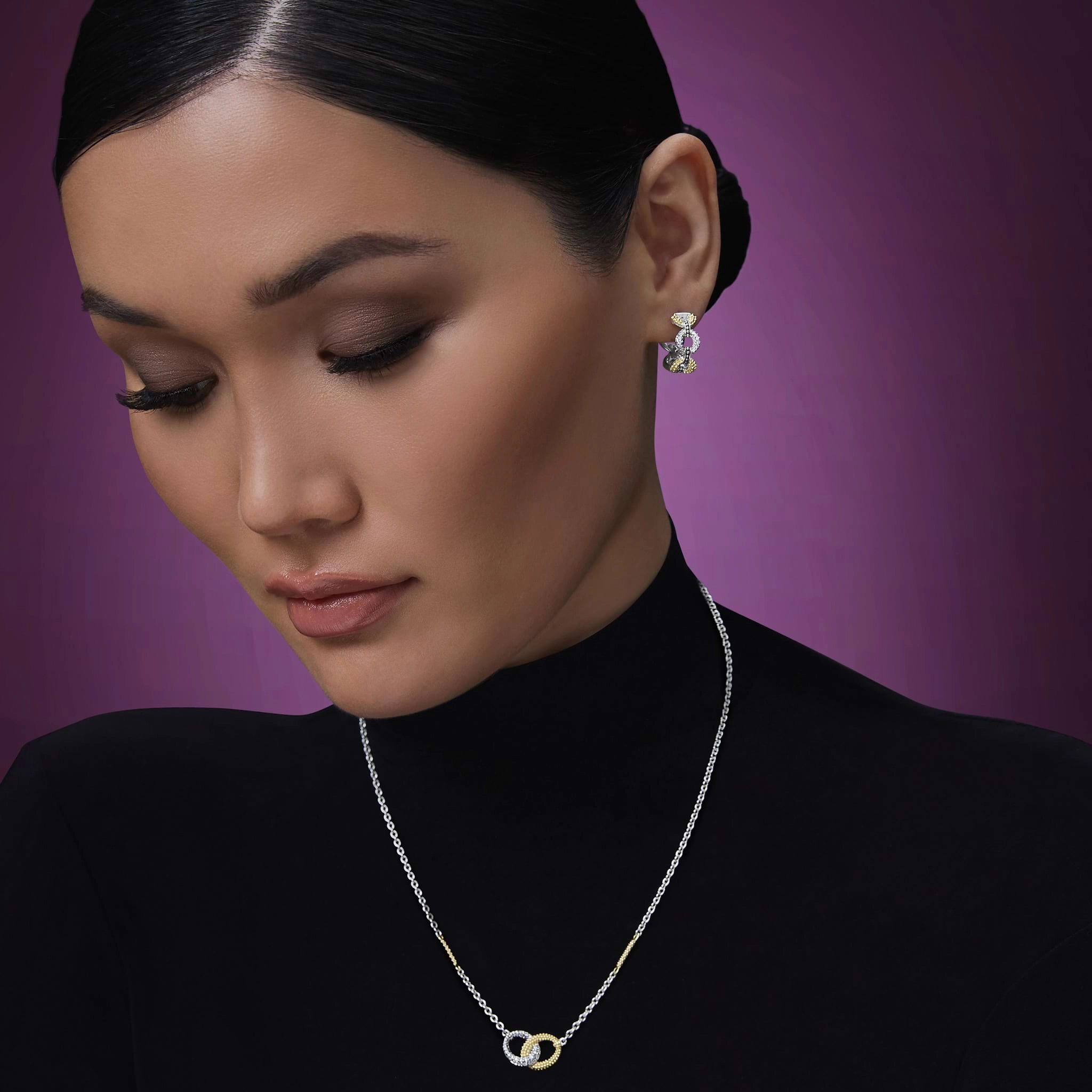 Caviar Lux Two-Tone Petite Link Diamond Hoop Earrings