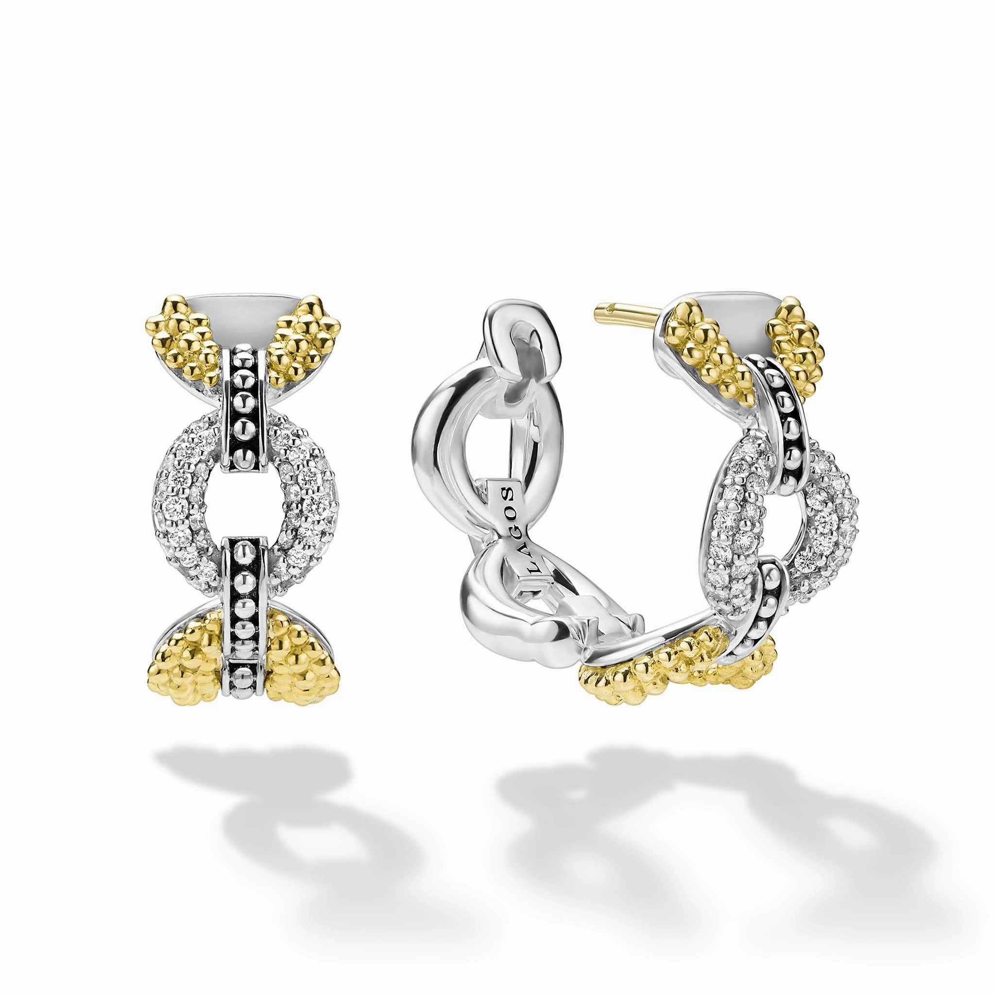 Caviar Lux Two-Tone Petite Link Diamond Hoop Earrings