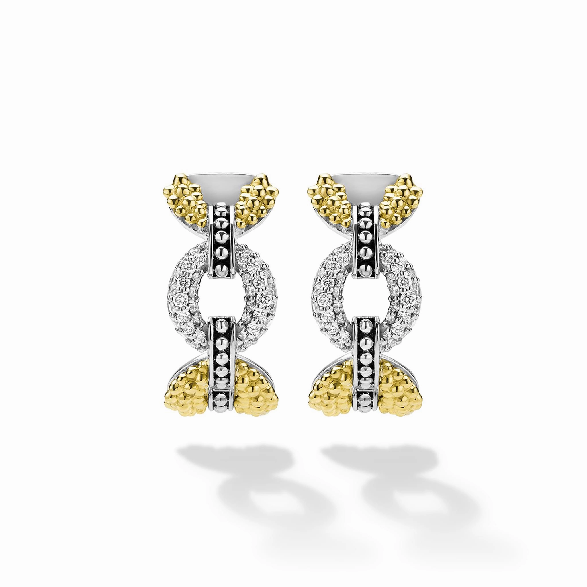 Caviar Lux Two-Tone Petite Link Diamond Hoop Earrings