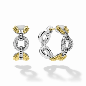 Caviar Lux Two-Tone Petite Link Diamond Hoop Earrings