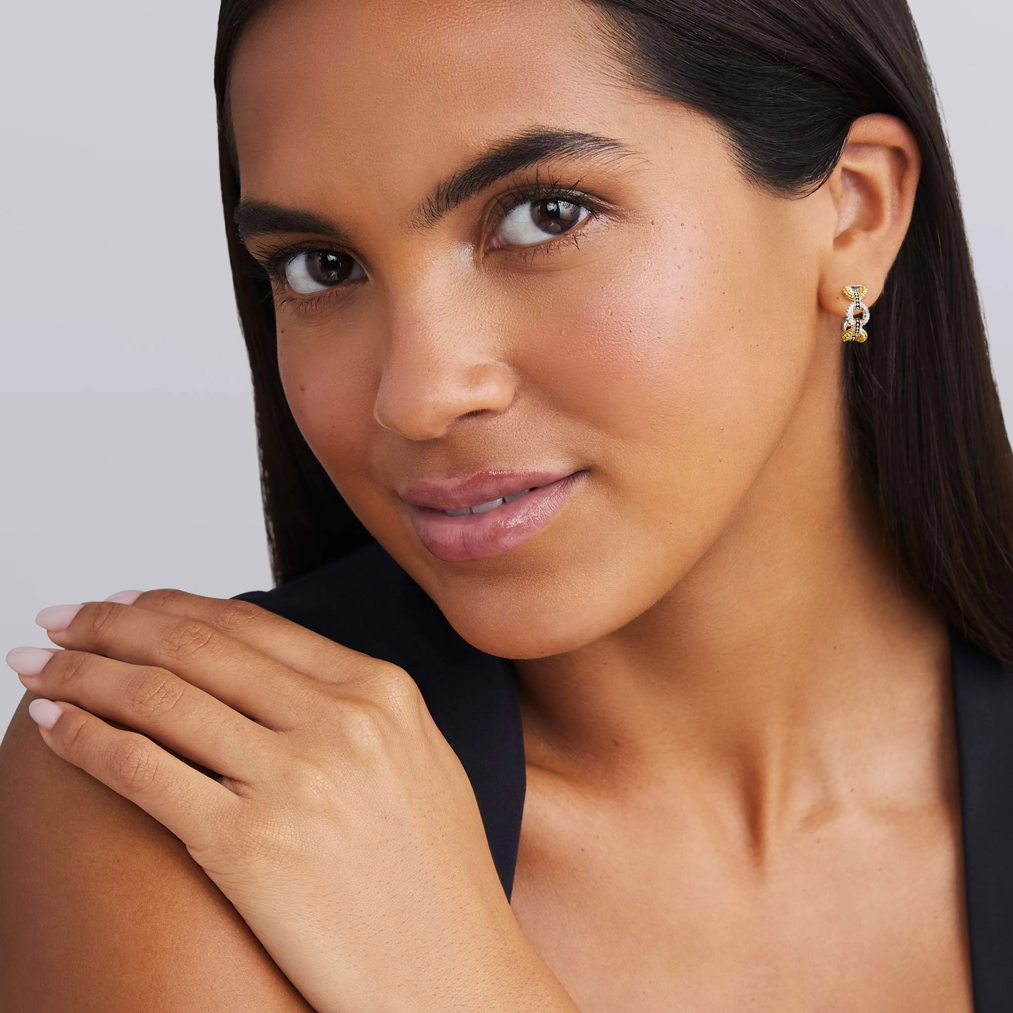 Caviar Lux Two-Tone Petite Link Diamond Hoop Earrings