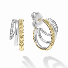Caviar Lux Two-Tone Three Ring Diamond Hoop Earrings