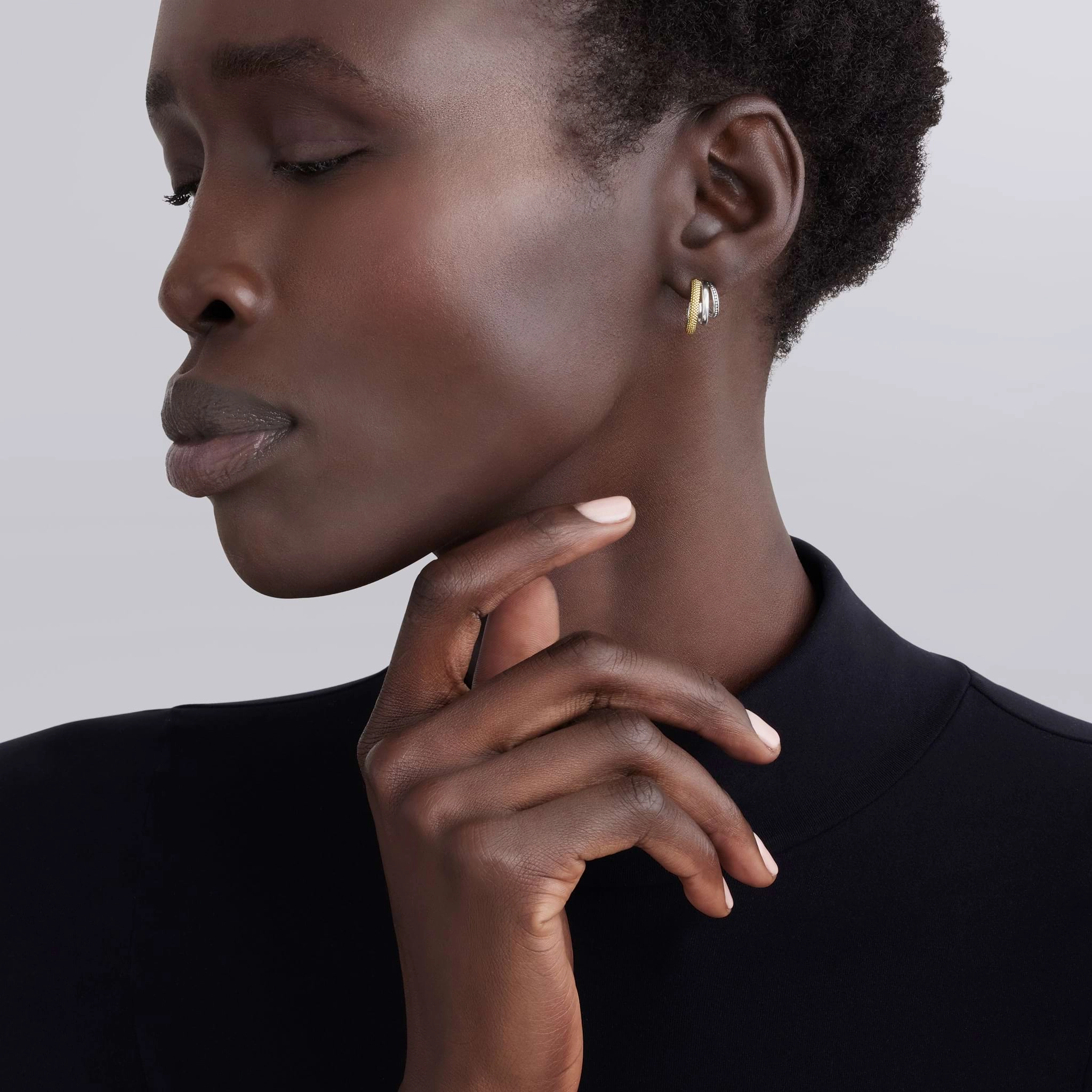 Caviar Lux Two-Tone Three Ring Hoop Earrings