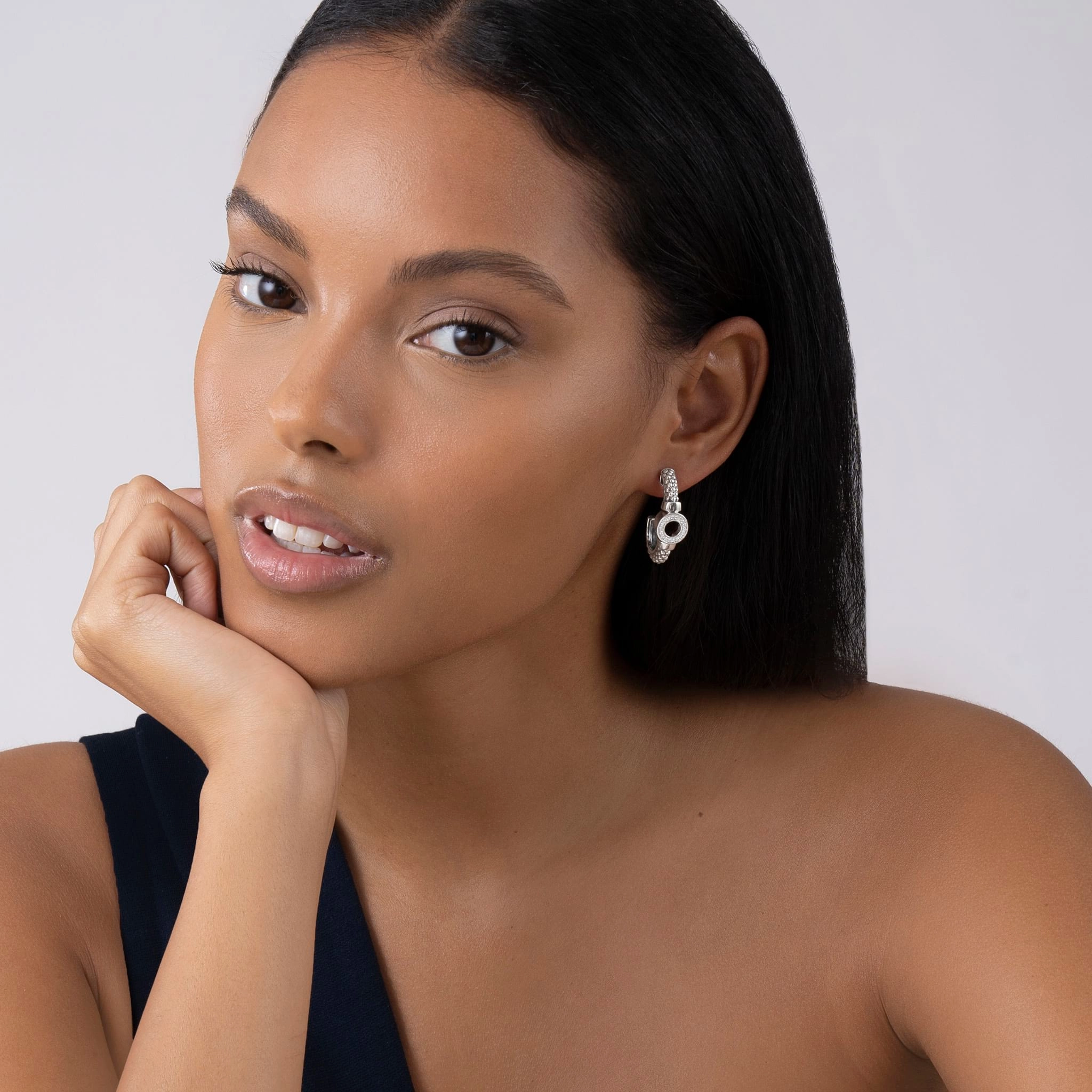 Caviar Spark Diamond Circle Half Hoop Earrings