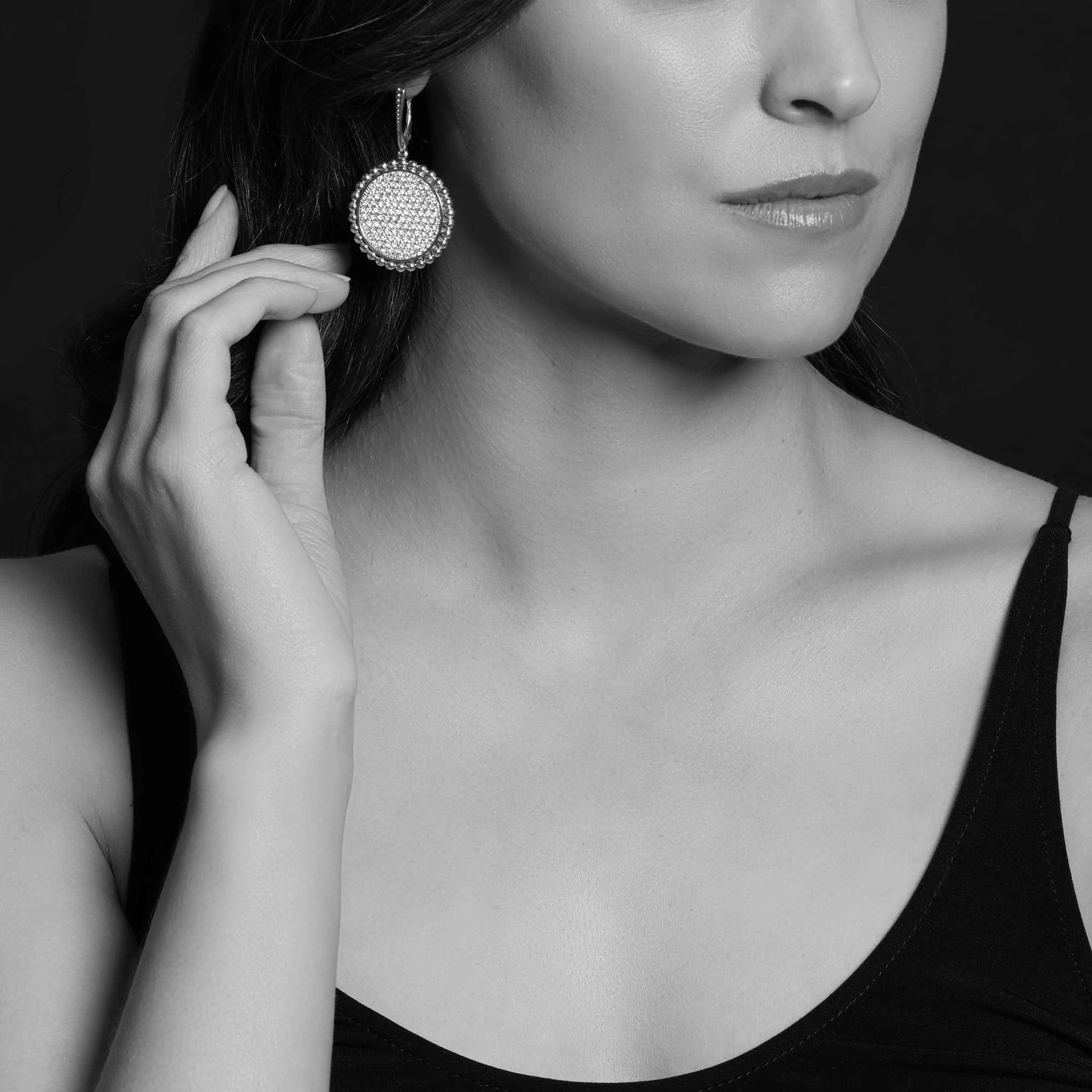 Caviar Spark Large Caviar Circle Diamond Drop Earrings