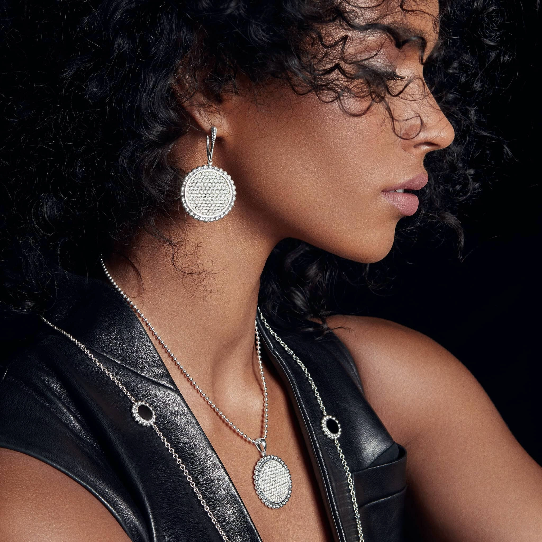Caviar Spark Large Caviar Circle Diamond Drop Earrings