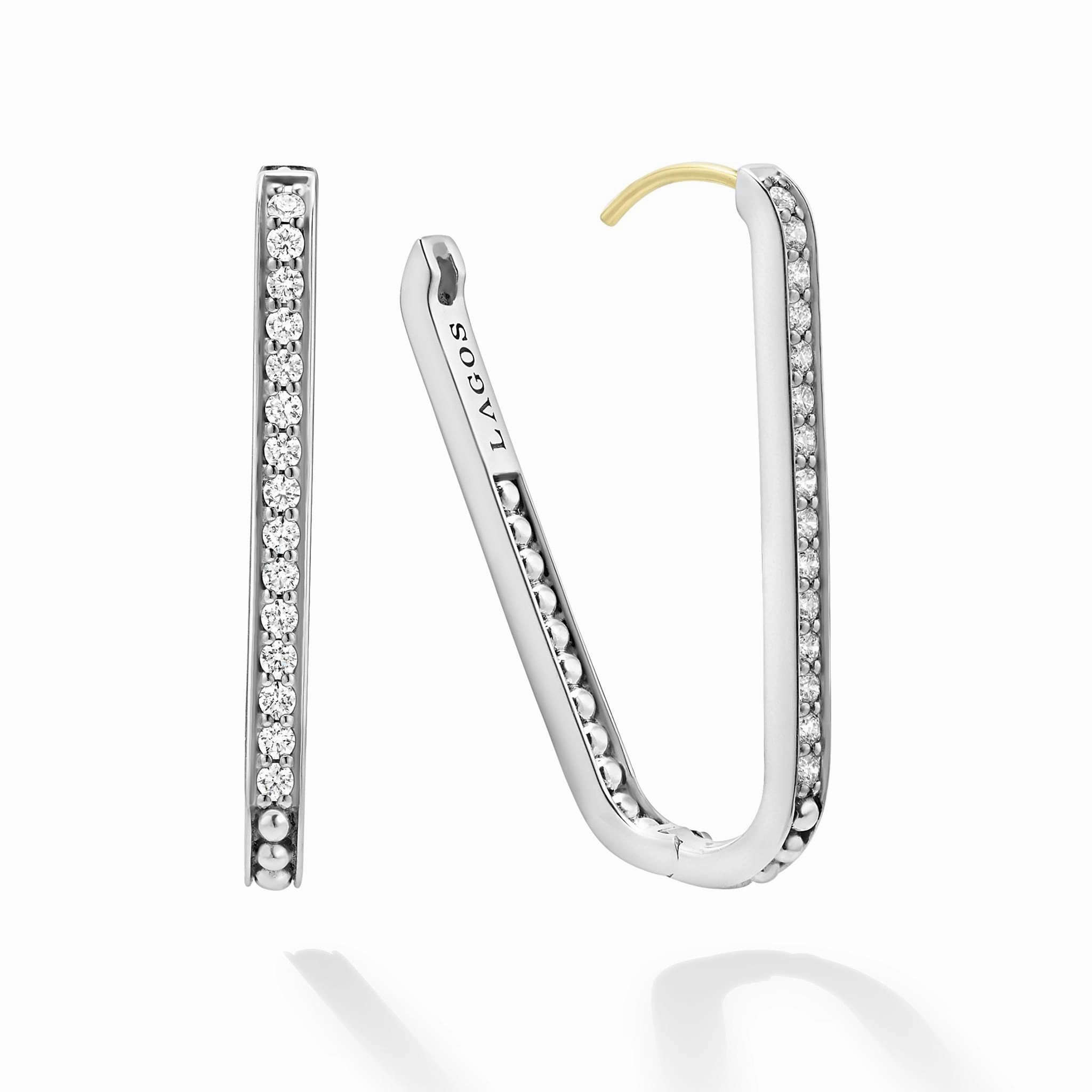 Caviar Spark Large Linear Diamond Hoop Earrings