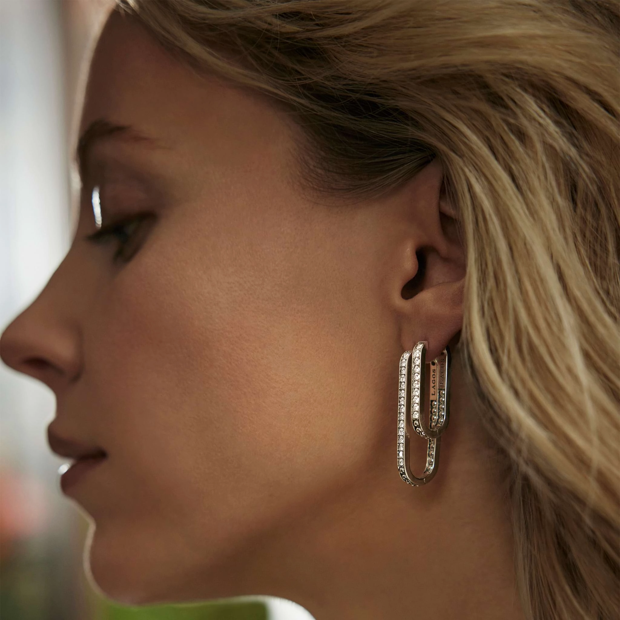 Caviar Spark Large Linear Diamond Hoop Earrings