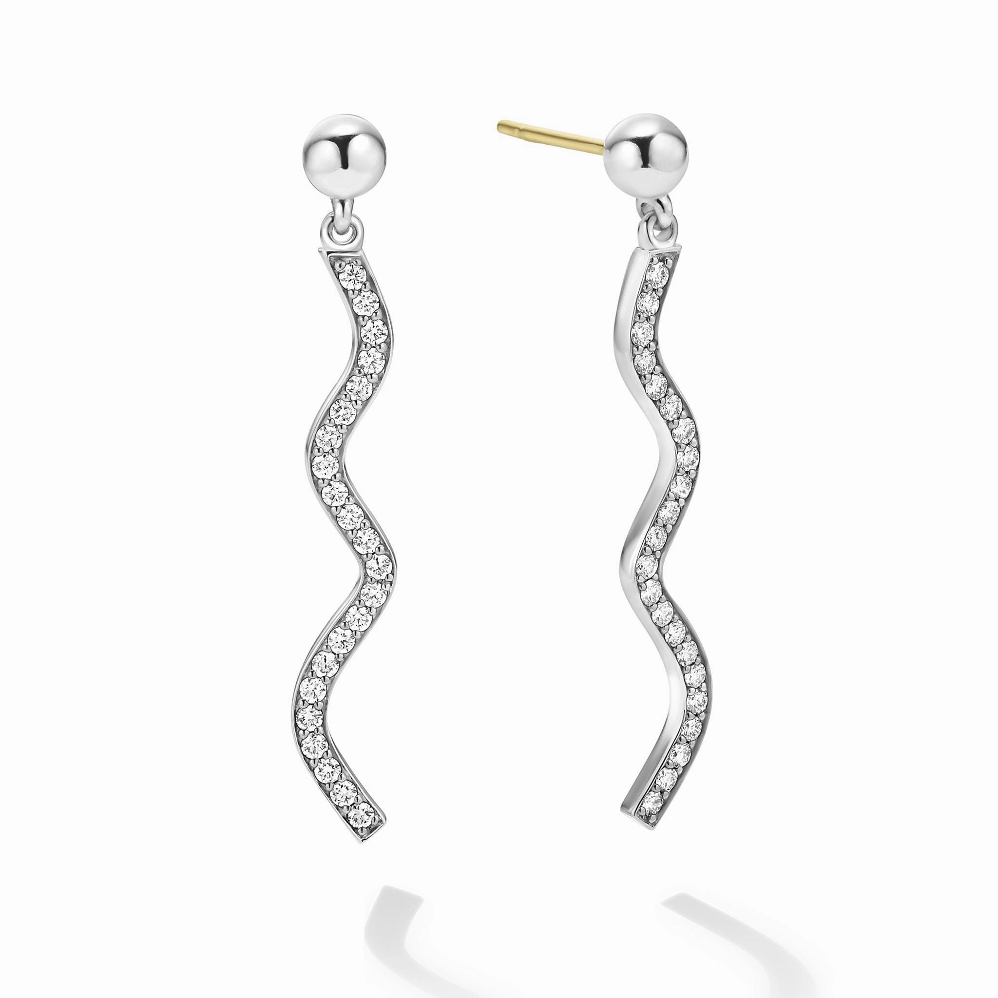 Caviar Spark Large Wave Diamond Drop Earrings