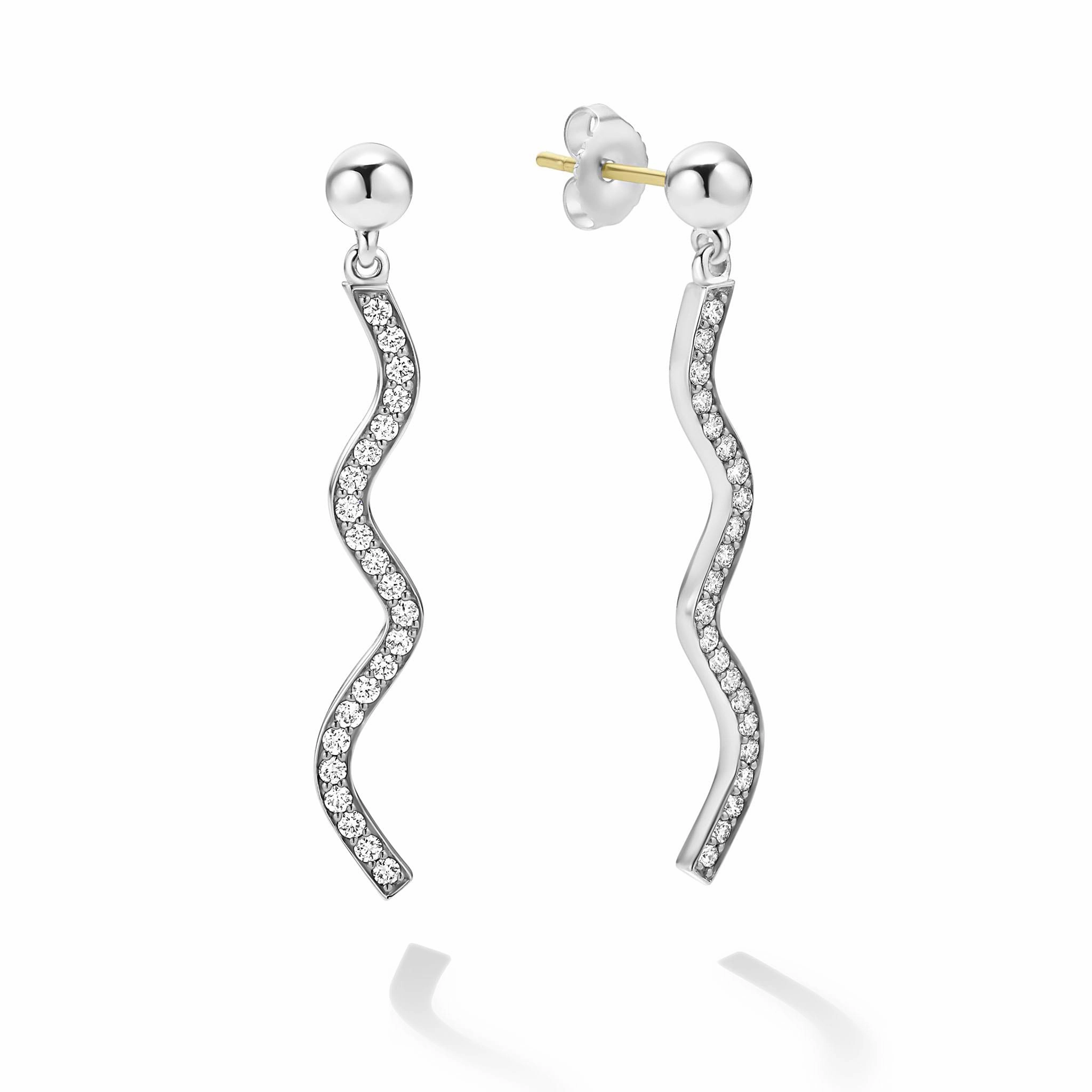 Caviar Spark Large Wave Diamond Drop Earrings