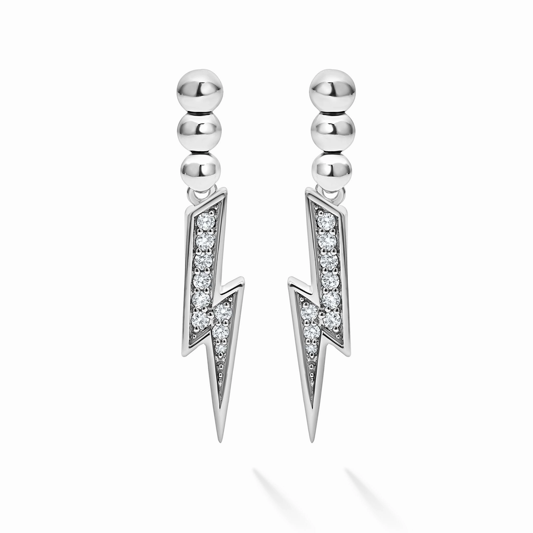 Caviar Spark Lightning Bolt Diamond Drop Earrings