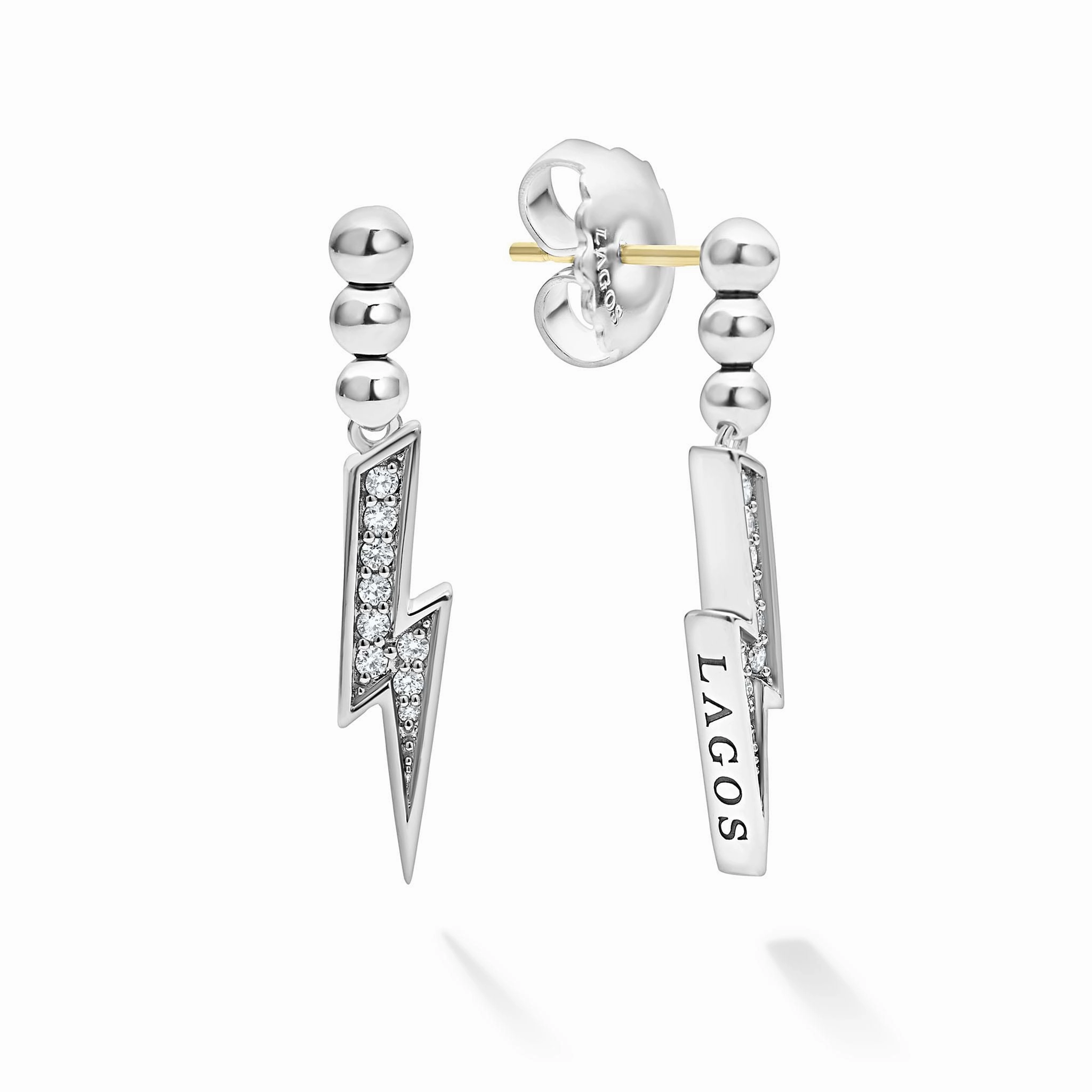Caviar Spark Lightning Bolt Diamond Drop Earrings