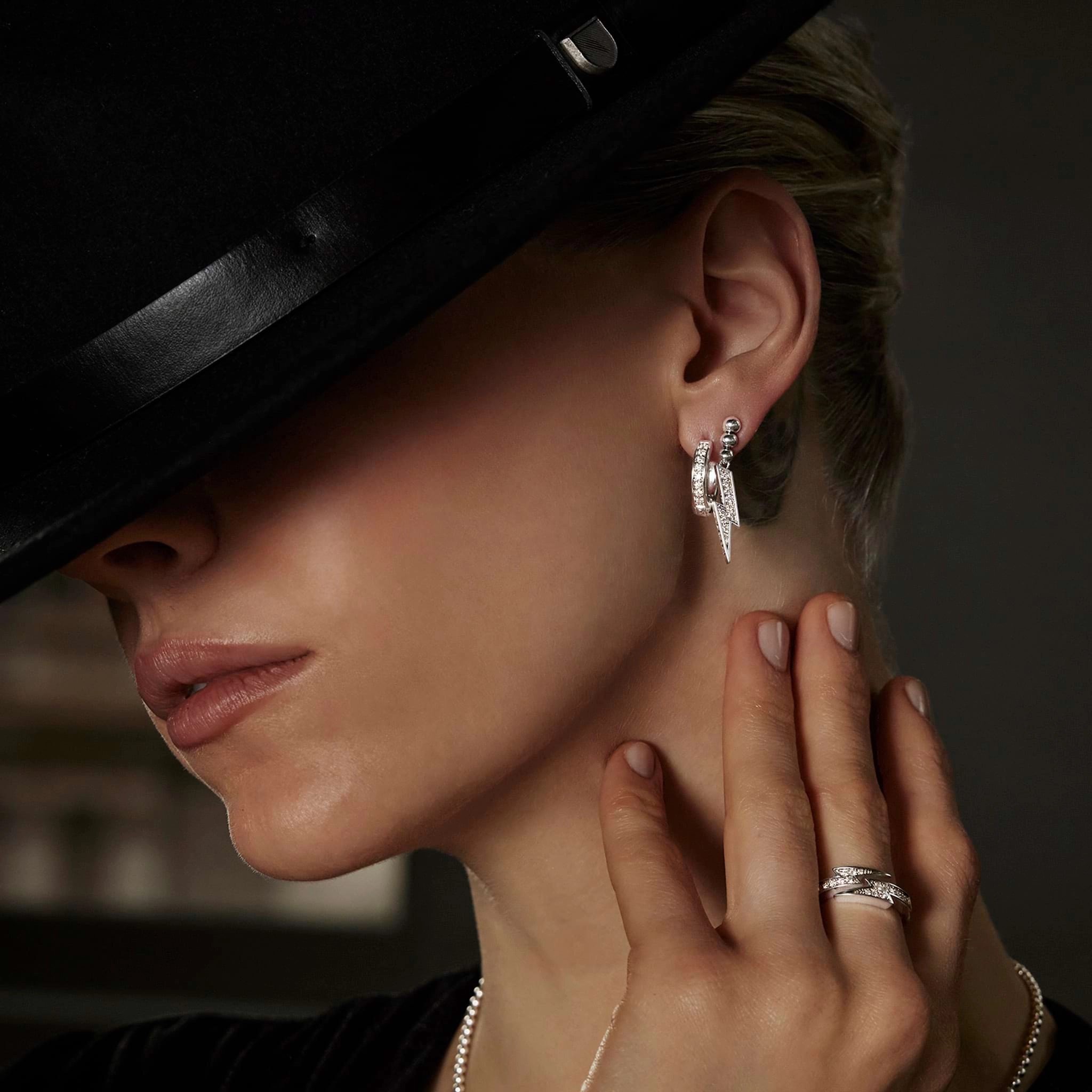 Caviar Spark Lightning Bolt Diamond Drop Earrings