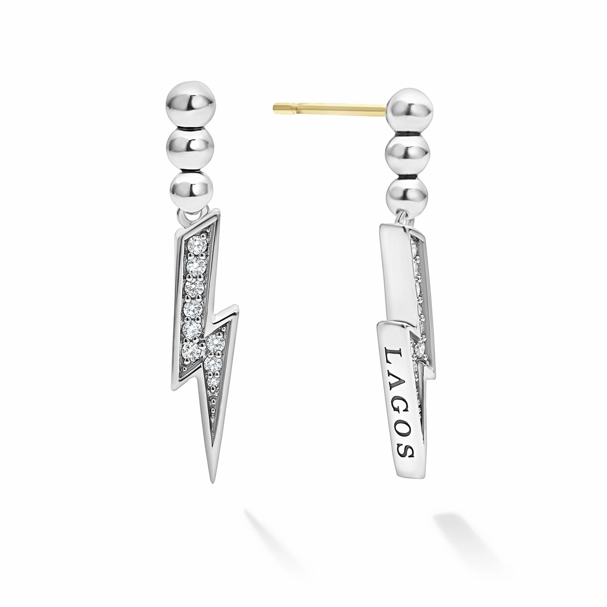 Caviar Spark Lightning Bolt Diamond Drop Earrings