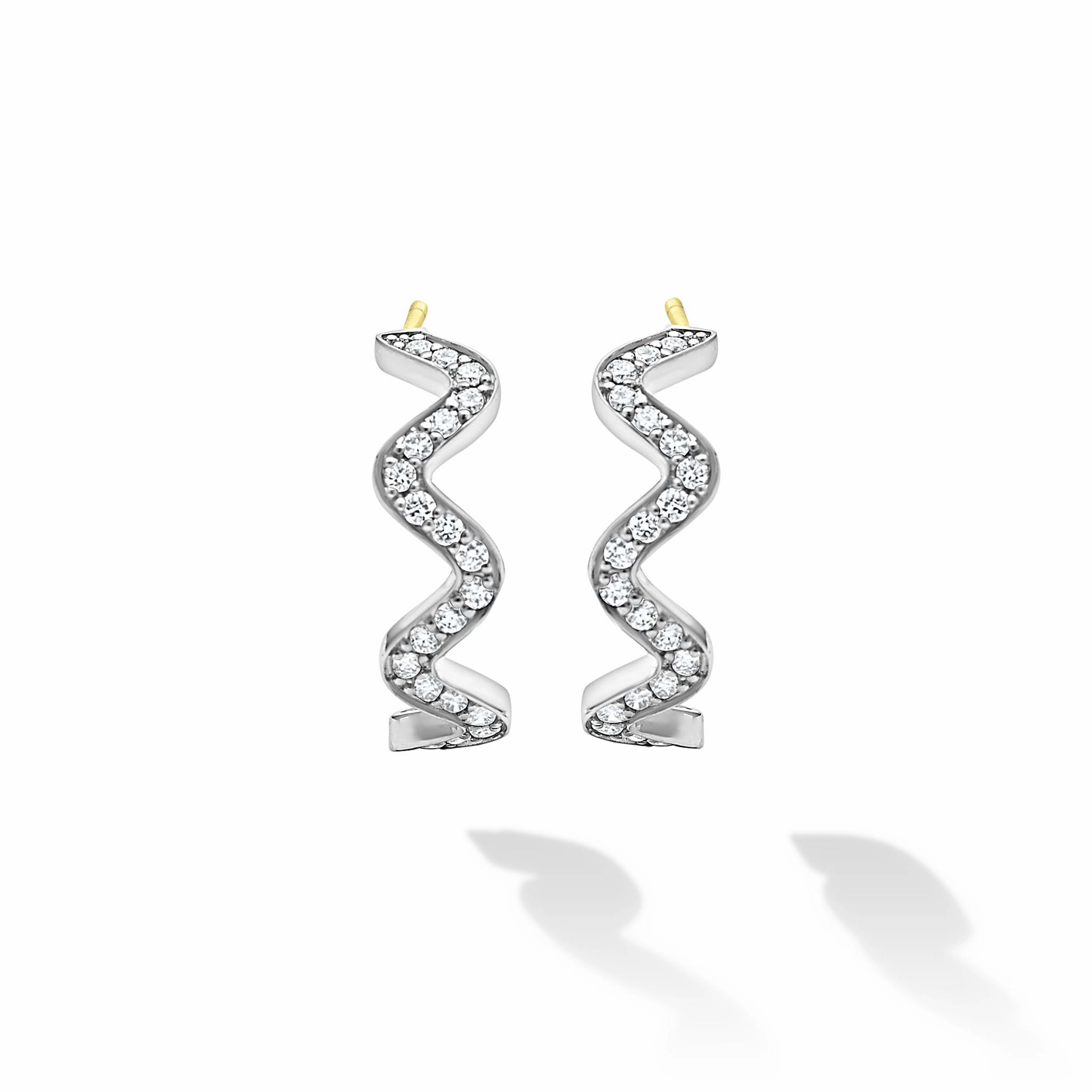 Caviar Spark Wave Diamond Hoop Earrings