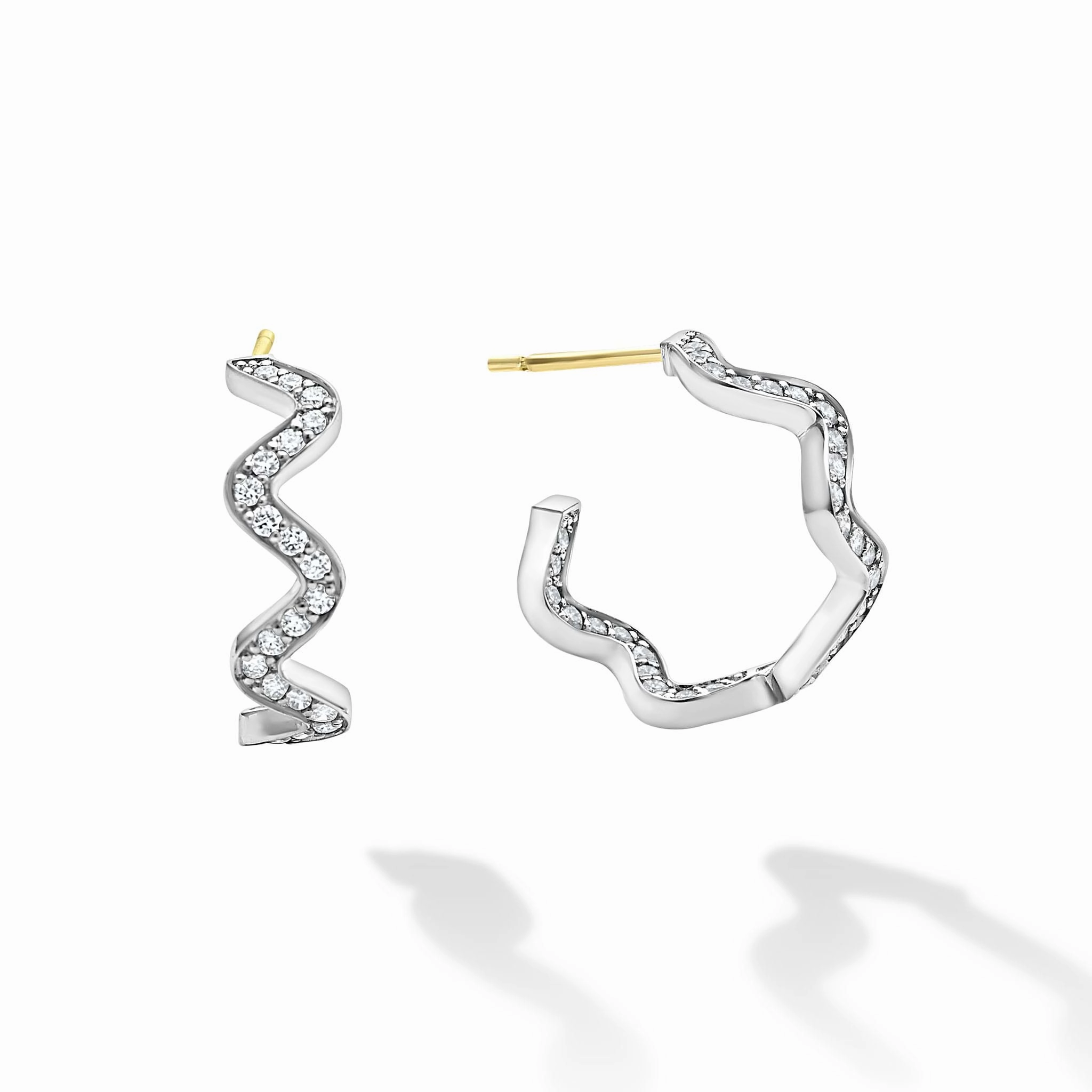 Caviar Spark Wave Diamond Hoop Earrings