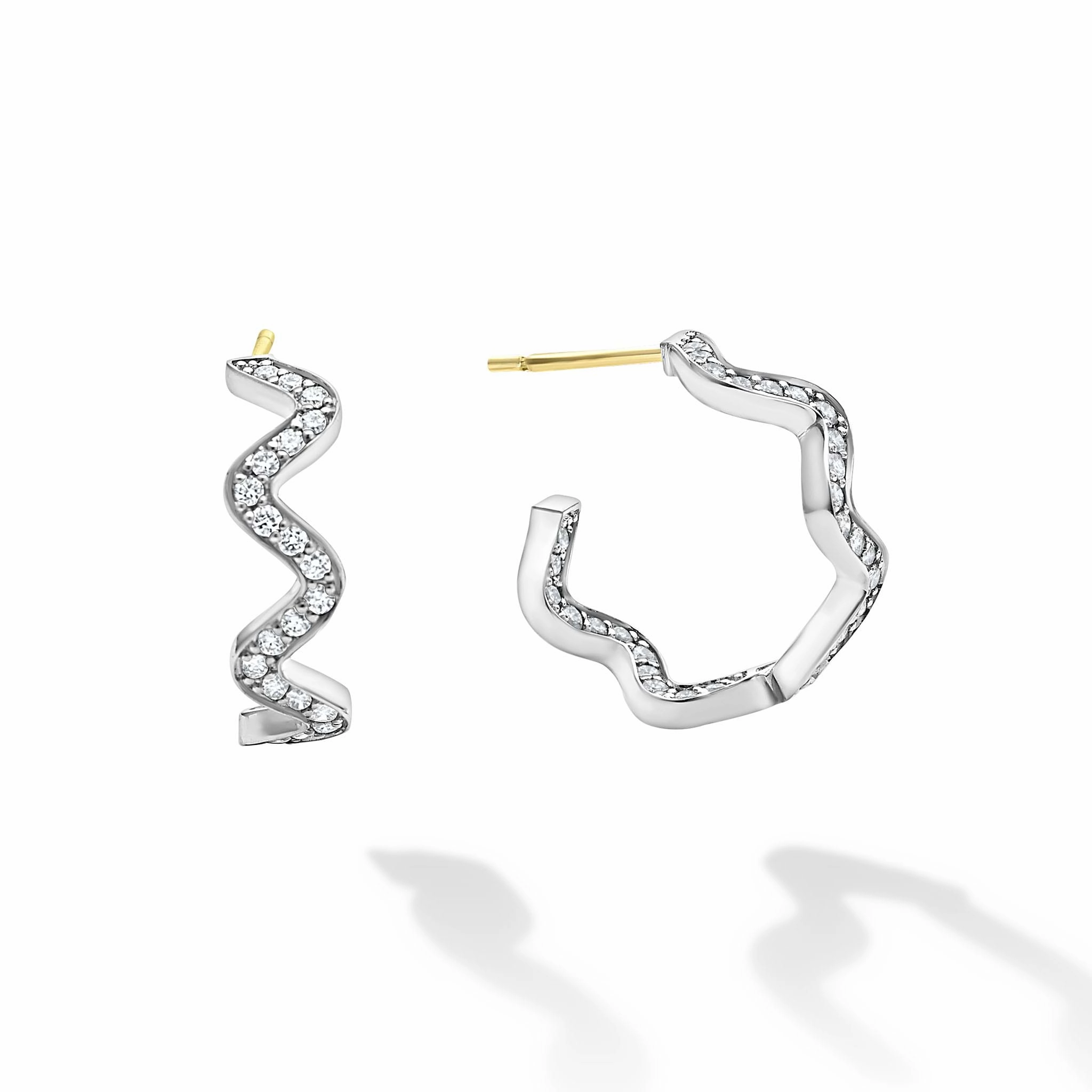 Caviar Spark Wave Diamond Hoop Earrings