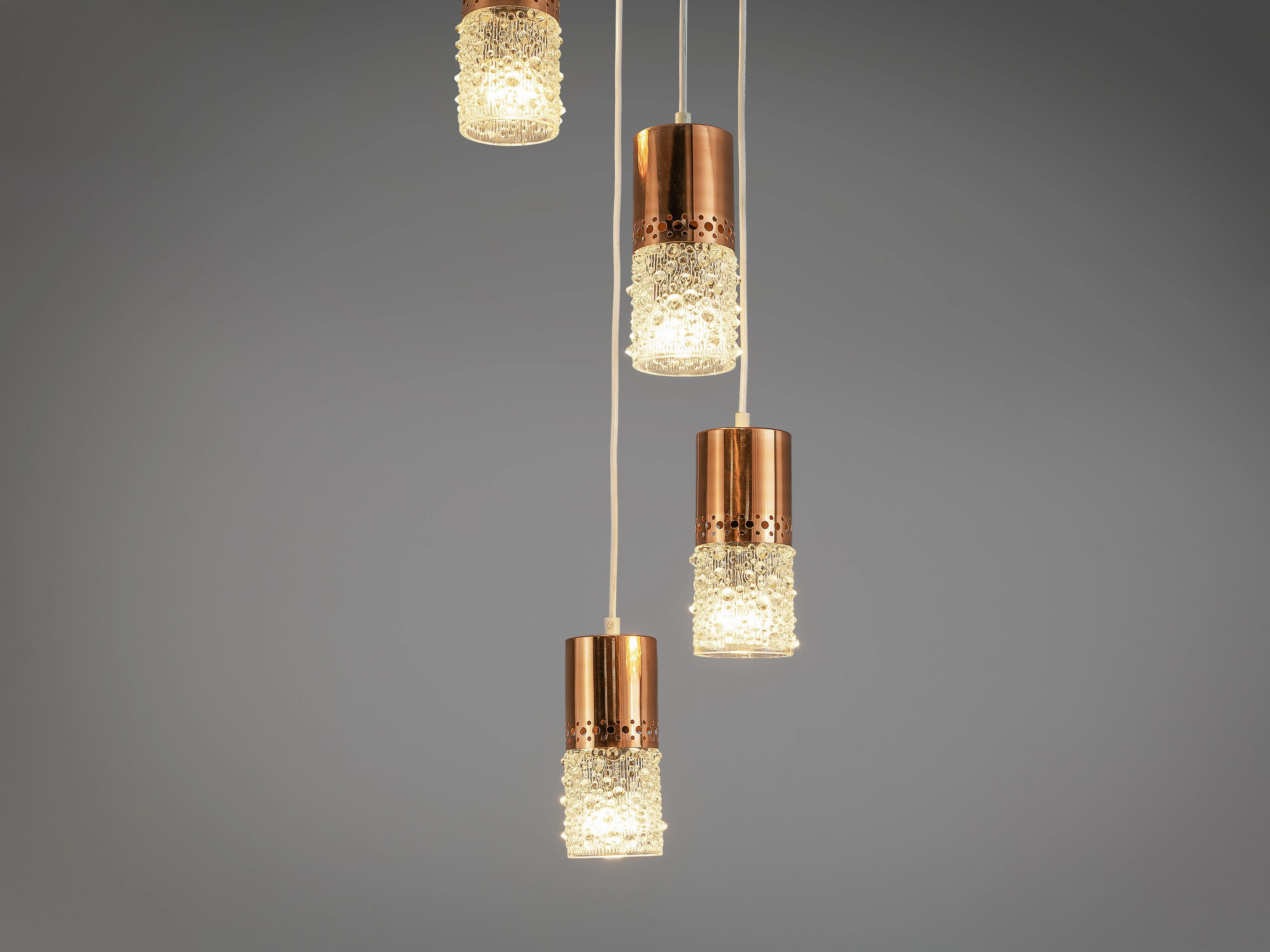 Ceiling Light with Five Pendants in Copper and Glass