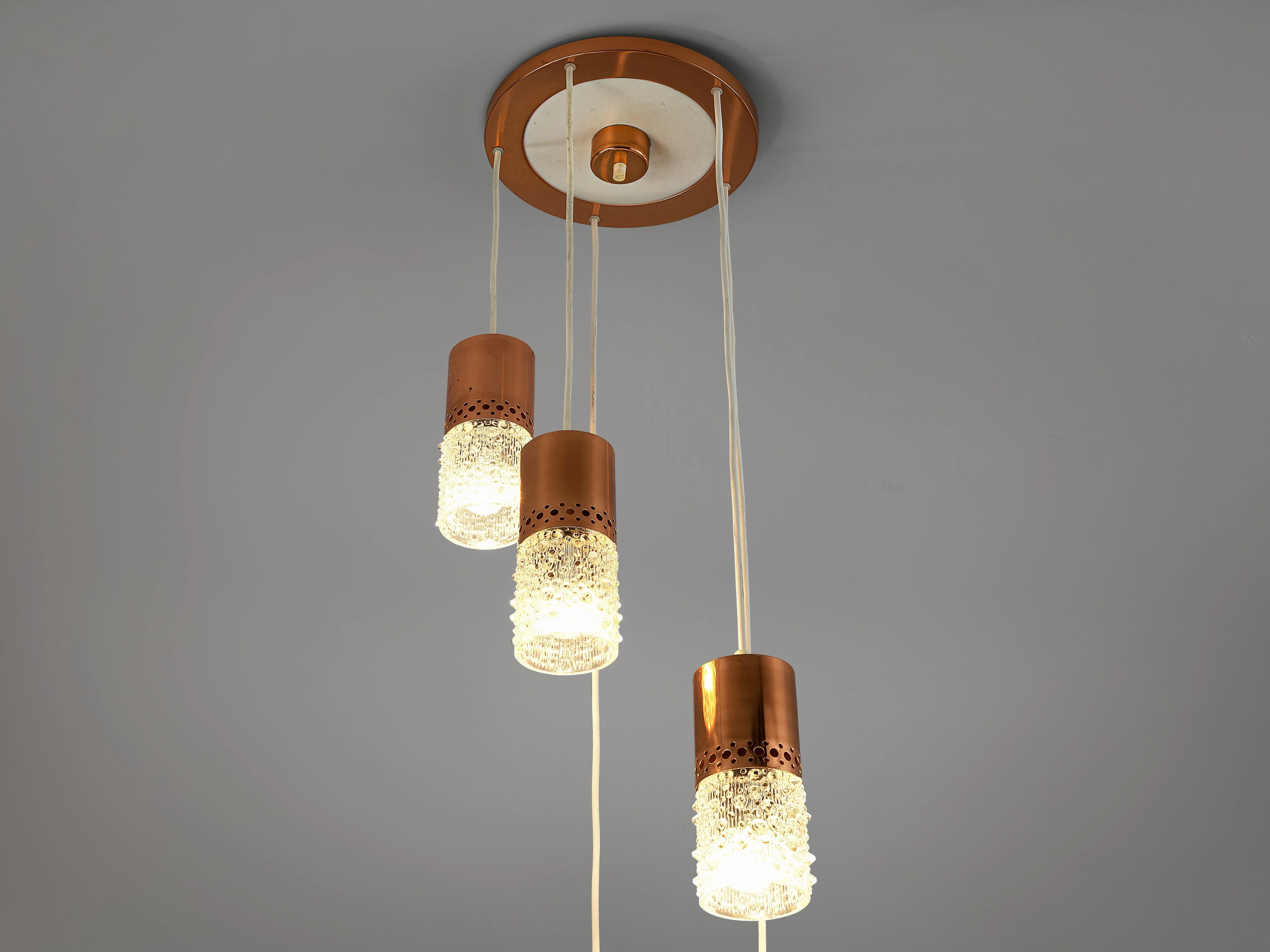 Ceiling Light with Five Pendants in Copper and Glass