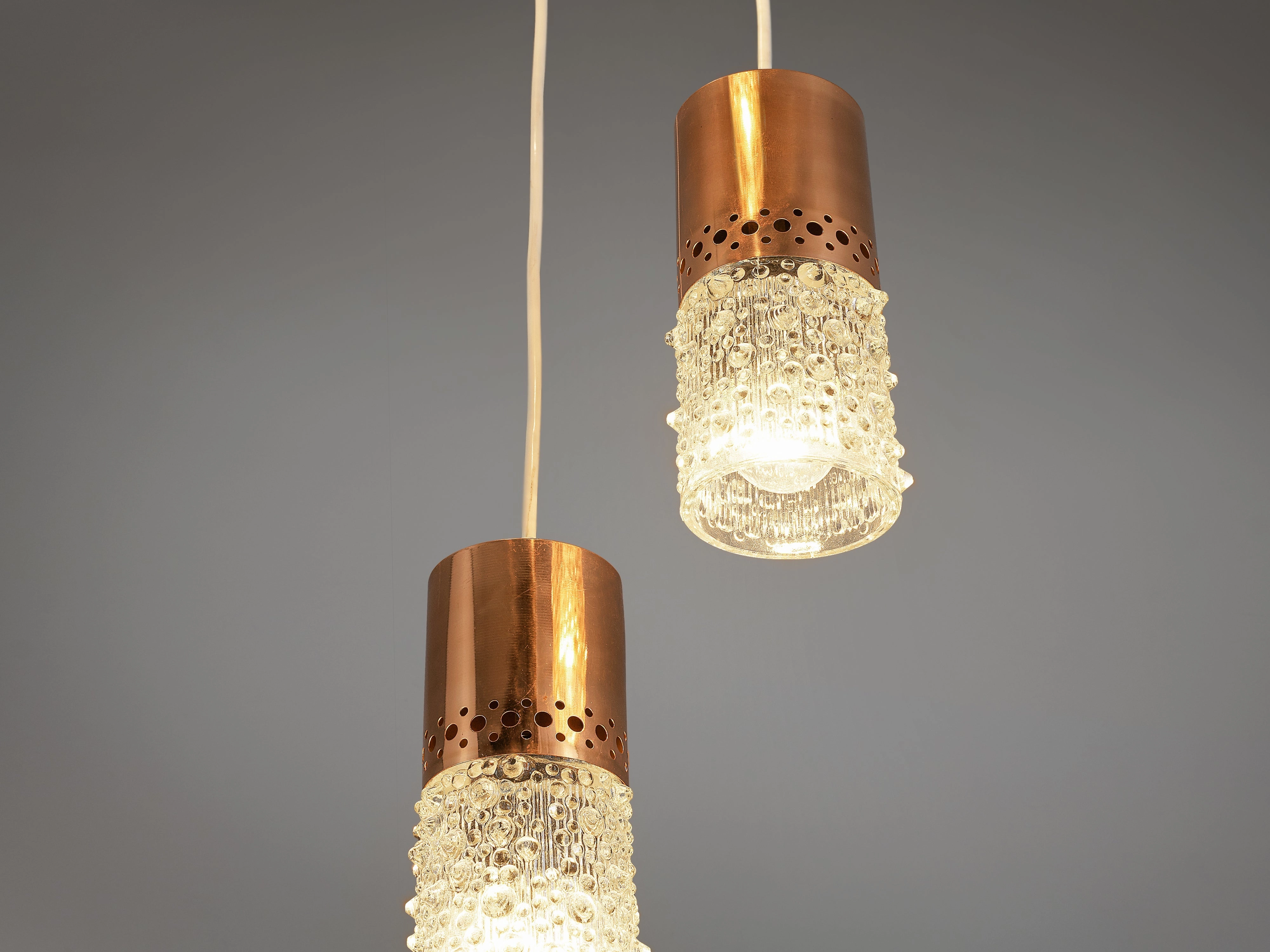 Ceiling Light with Five Pendants in Copper and Glass