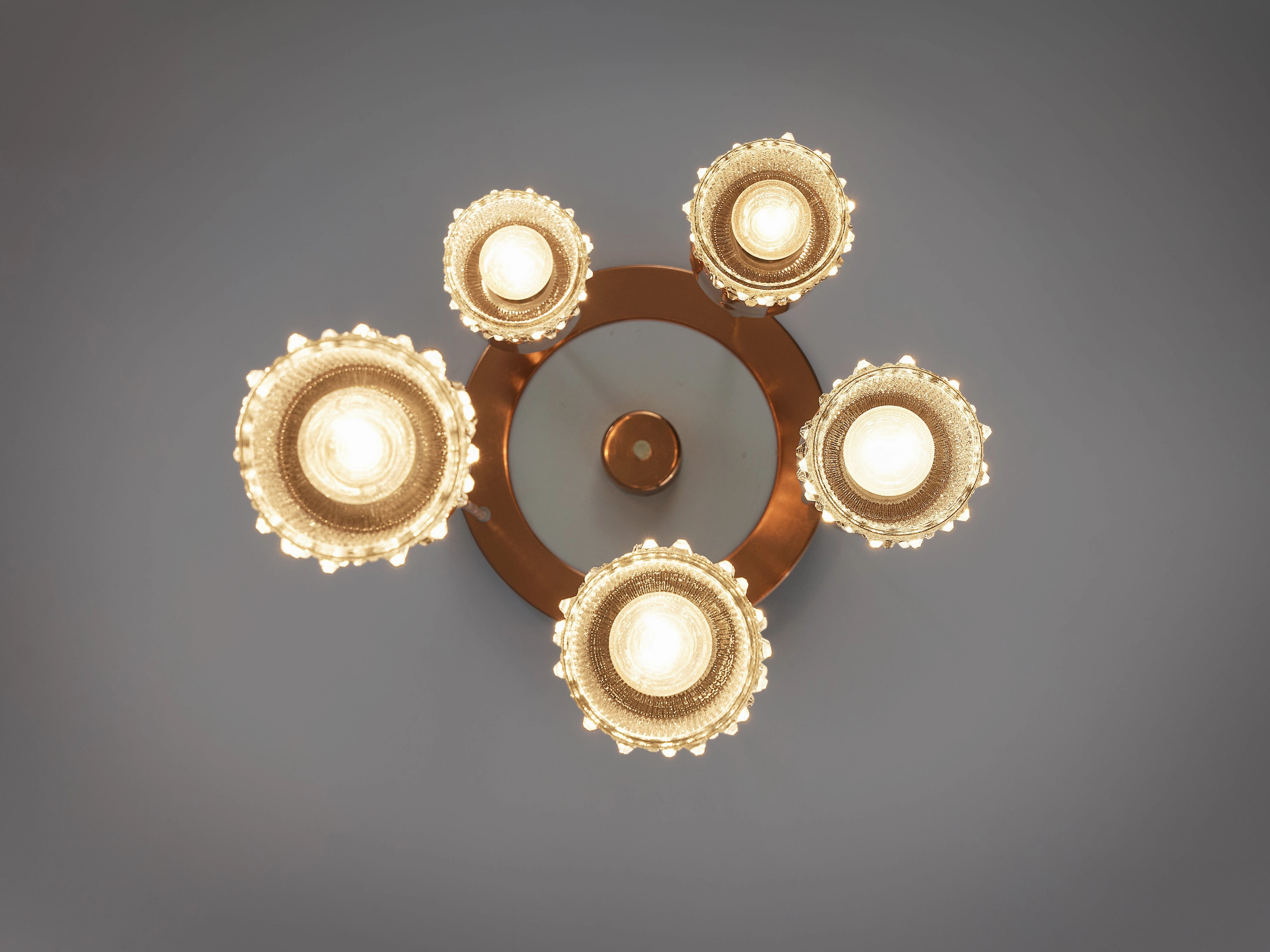 Ceiling Light with Five Pendants in Copper and Glass