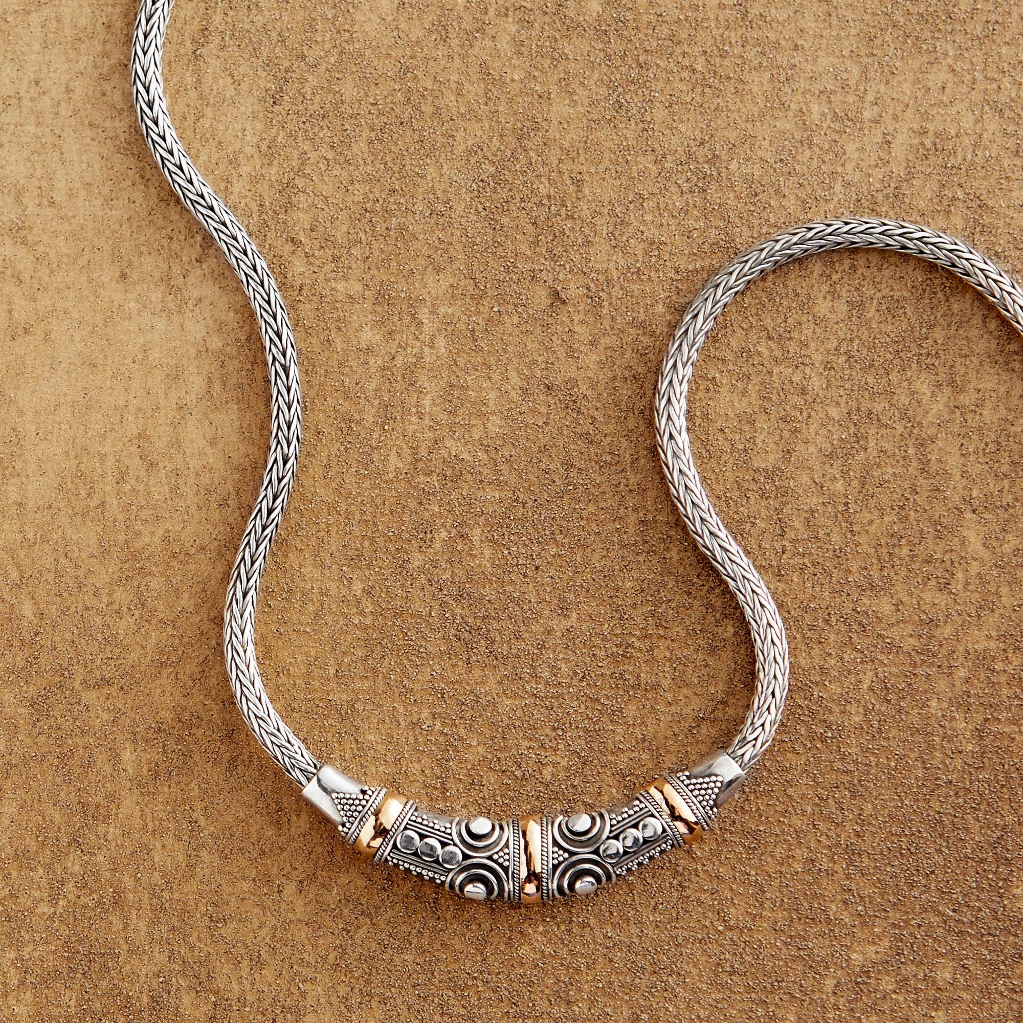 Celuk Celebration Sterling Silver and 18k Gold Accent Naga Necklace