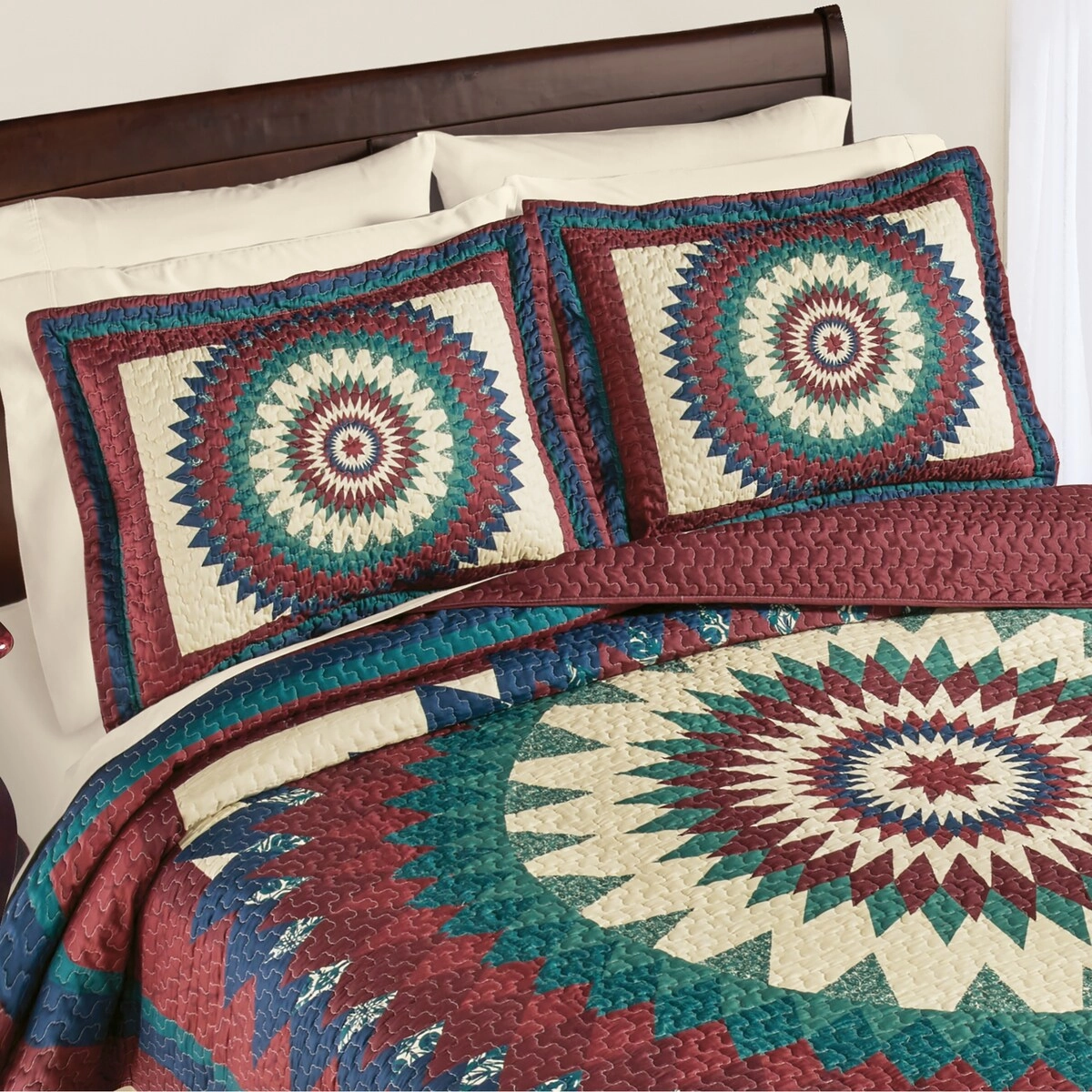 Center Circle Medallion Patchwork Style Pillow Sham