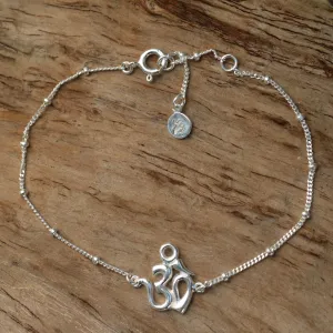 Centered Om Sterling Silver Cuban Link Chain Bracelet with Om Symbol