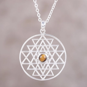 Centered Energy Yoga Inspired Sterling Silver Tiger's Eye Pendant Necklace