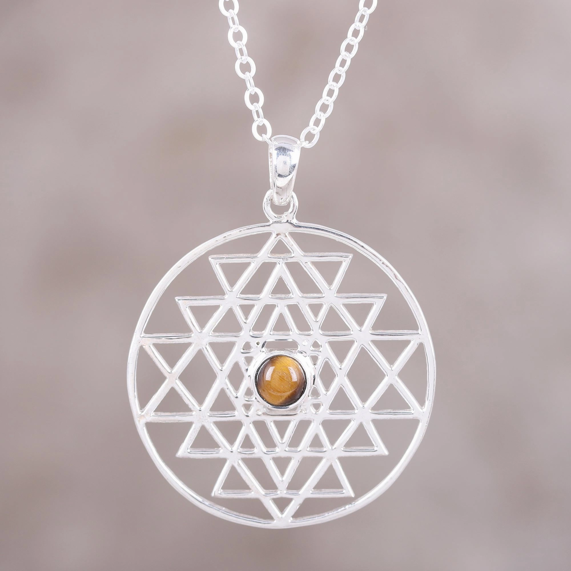 Centered Energy Yoga Inspired Sterling Silver Tiger's Eye Pendant Necklace