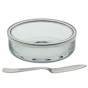 Cercle Butter dish with spreader, 10cm, With Silver Rim napkin rings, dining placemats