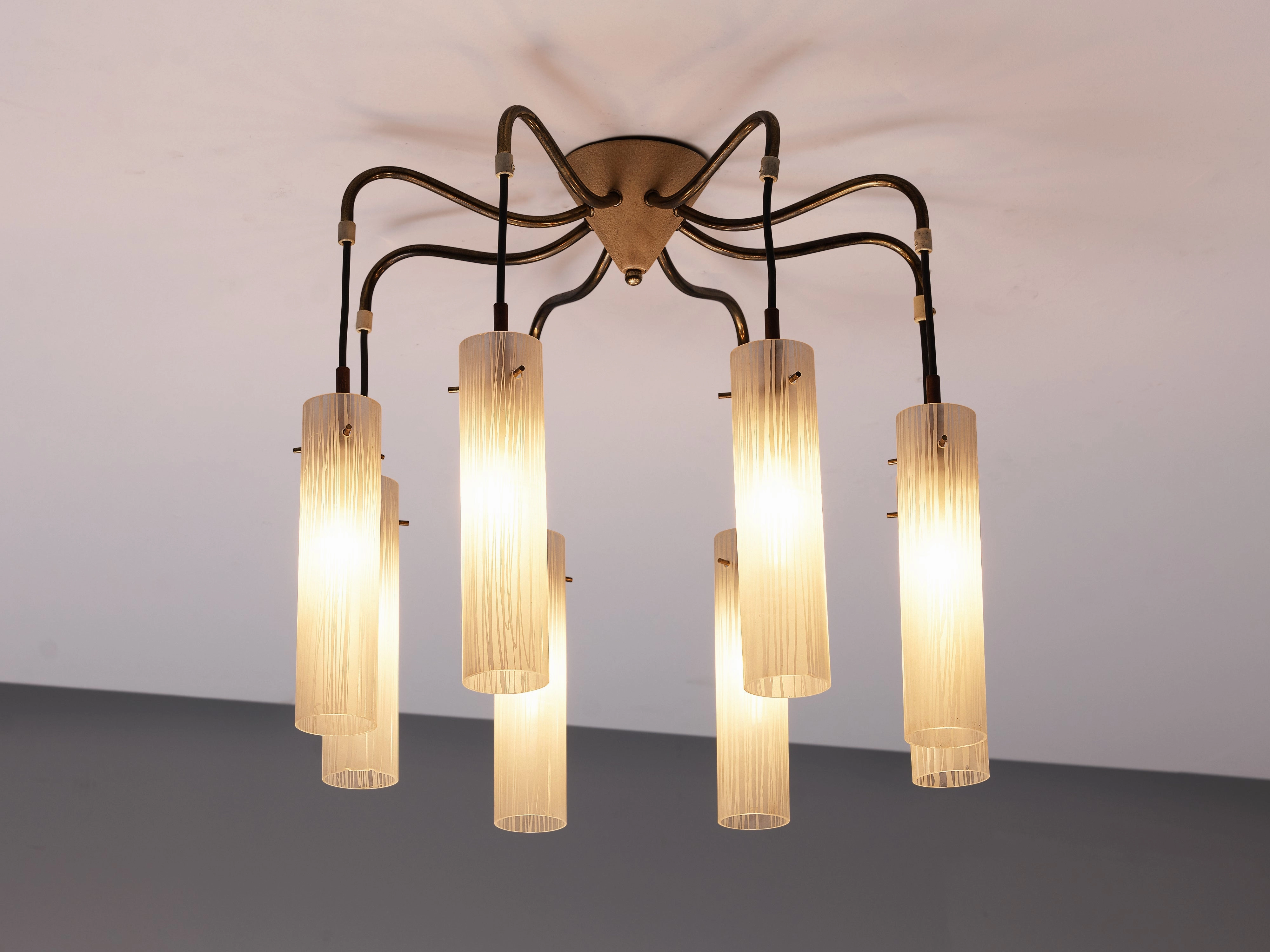 Chandelier in Brass and Glass Tubular Shades Knife Set,Kitchen Knives