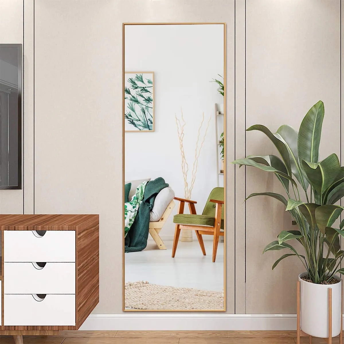 CHARMAID Full Length Mirror, 59inch x 22inch Large Rectangle Bedroom Mirror bathroom organizer, toilet brush holder