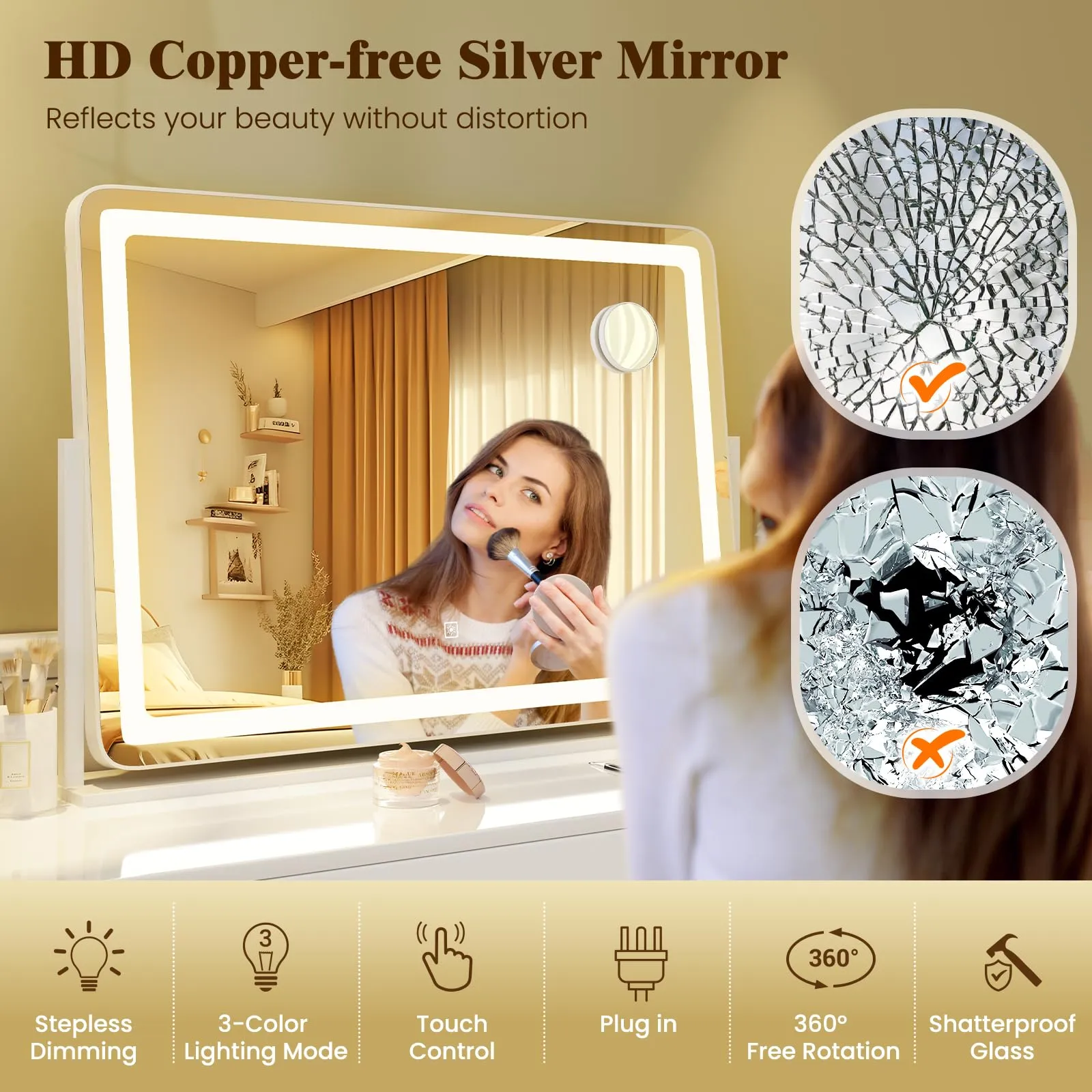 CHARMAID Vanity Mirror with Lights - 32'' x 22'' Large Lighted Vanity Makeup Mirror with 10X Magnify Mirror