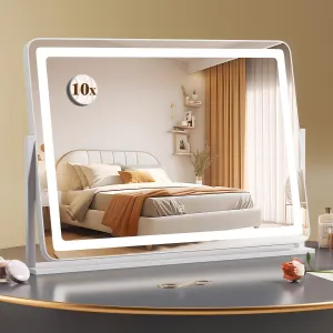 CHARMAID Vanity Mirror with Lights - 32'' x 22'' Large Lighted Vanity Makeup Mirror with 10X Magnify Mirror bathroom organizer, toilet brush holder