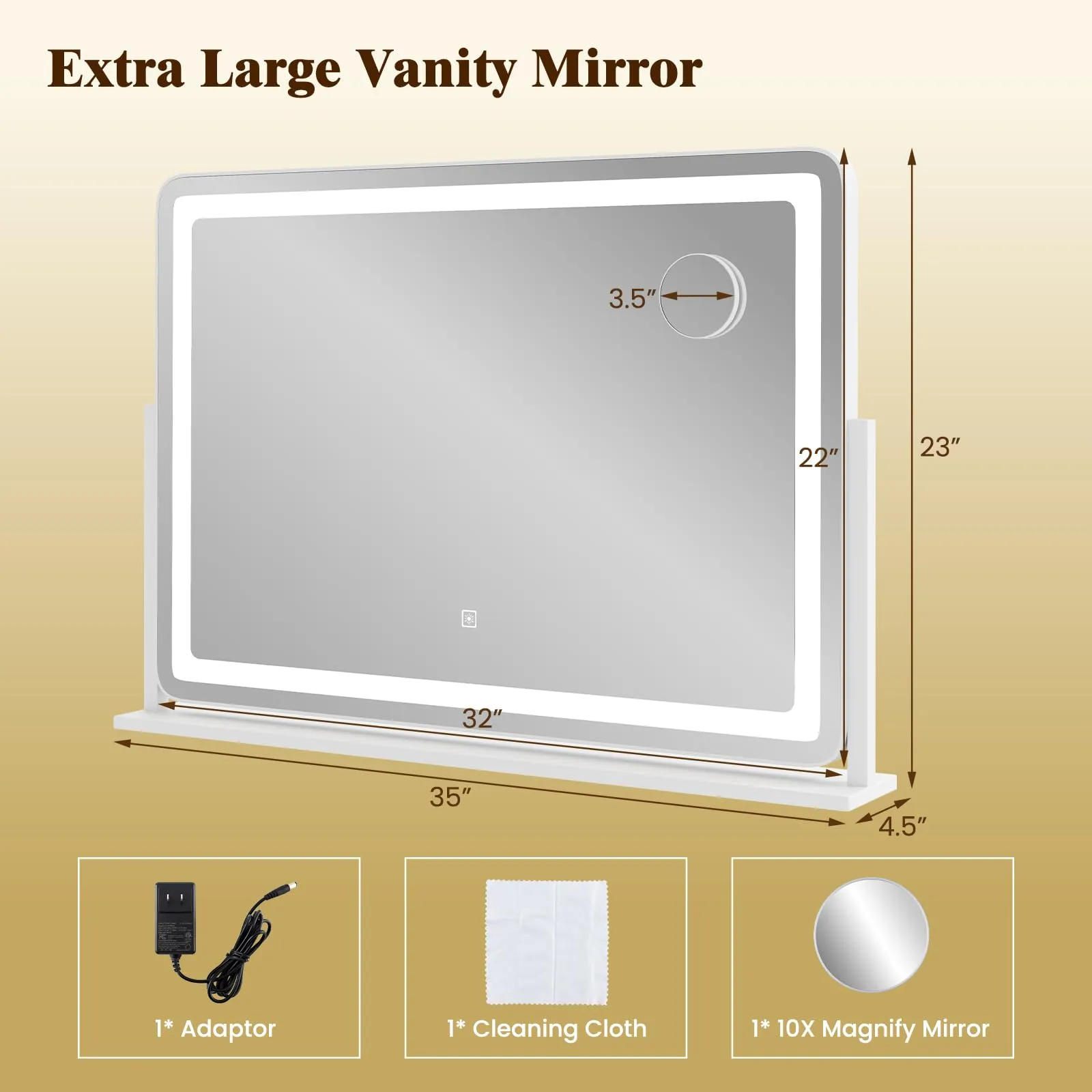 CHARMAID Vanity Mirror with Lights - 32'' x 22'' Large Lighted Vanity Makeup Mirror with 10X Magnify Mirror