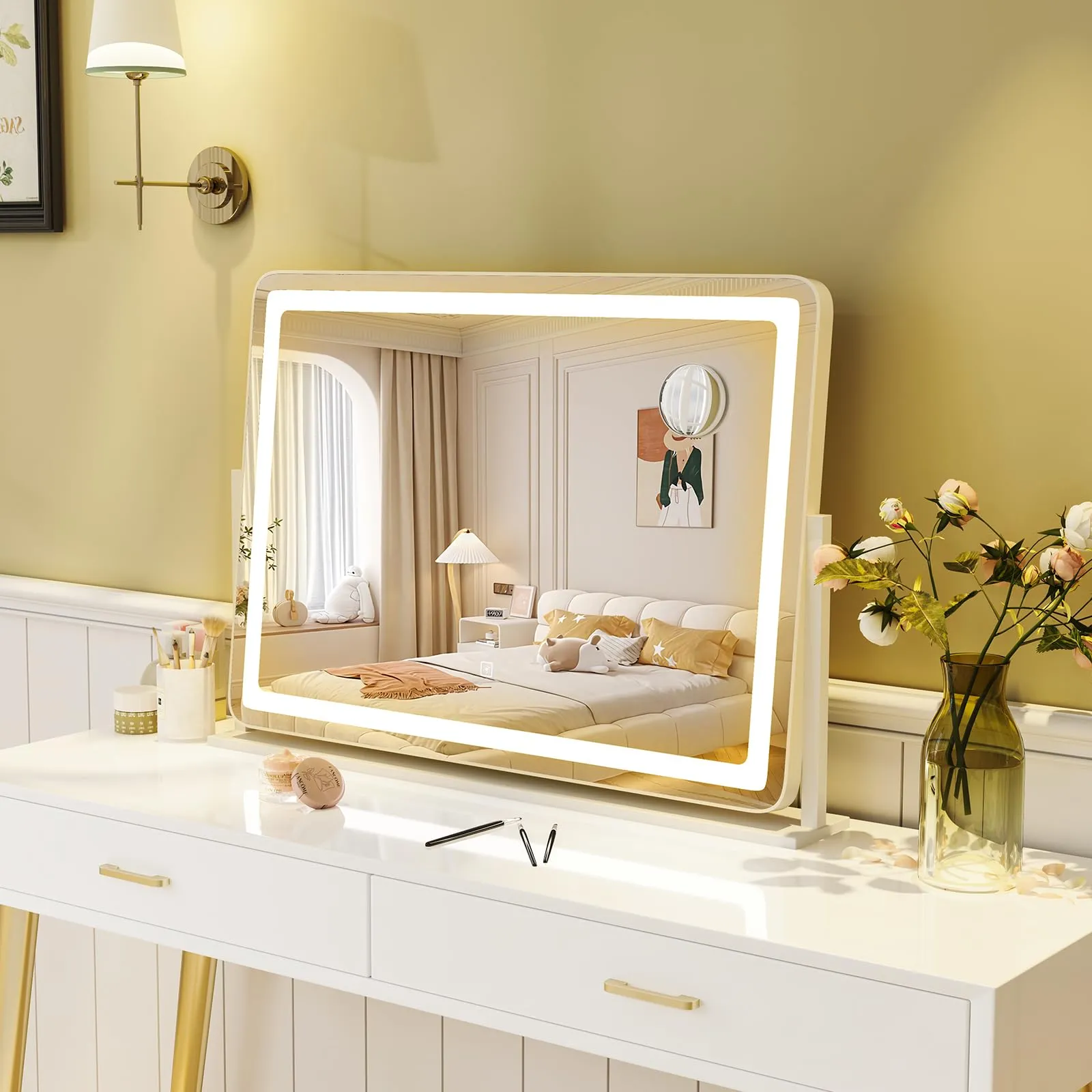 CHARMAID Vanity Mirror with Lights - 32'' x 22'' Large Lighted Vanity Makeup Mirror with 10X Magnify Mirror