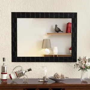 CHARMAID Wall Mirror, 32'' x 24'' Wood Framed Vanity Mirror with Hanging Hooks bathroom organizer, toilet brush holder