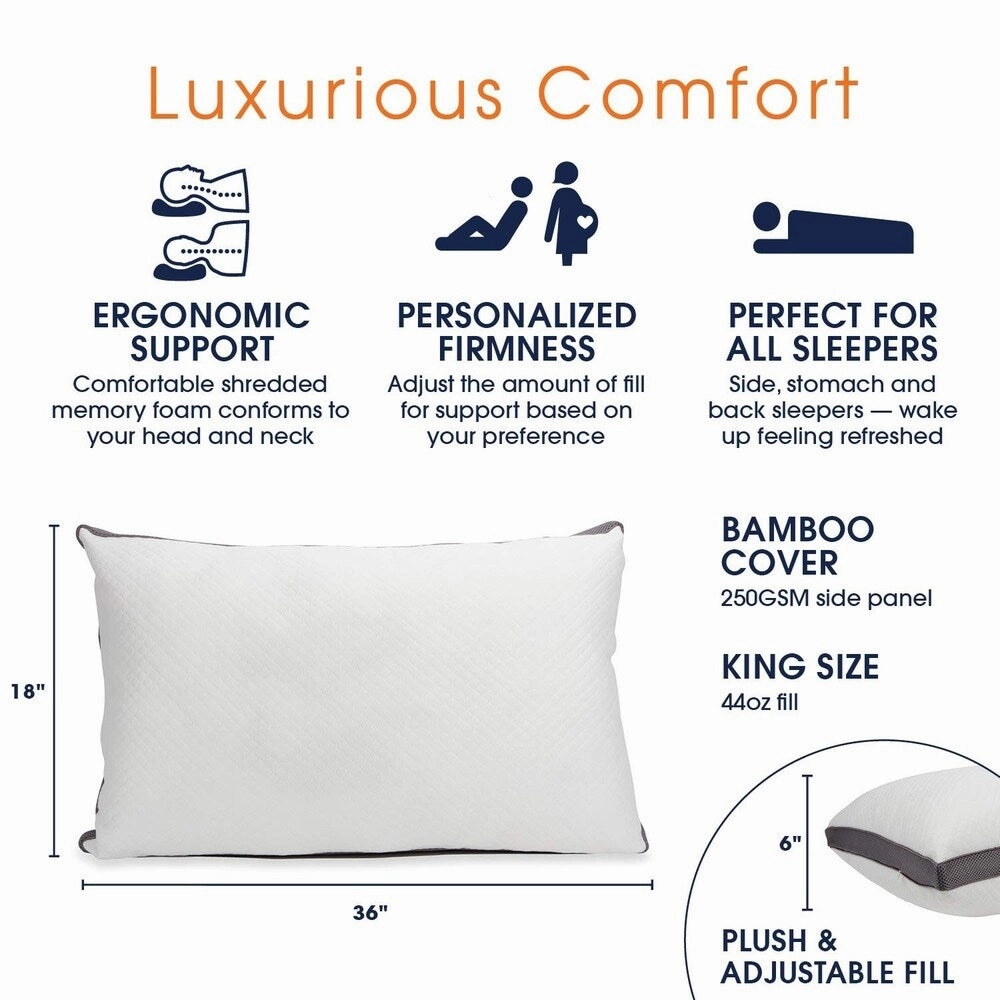 Cheer Collection Shredded Memory Foam Air Pillow with Gusset - White