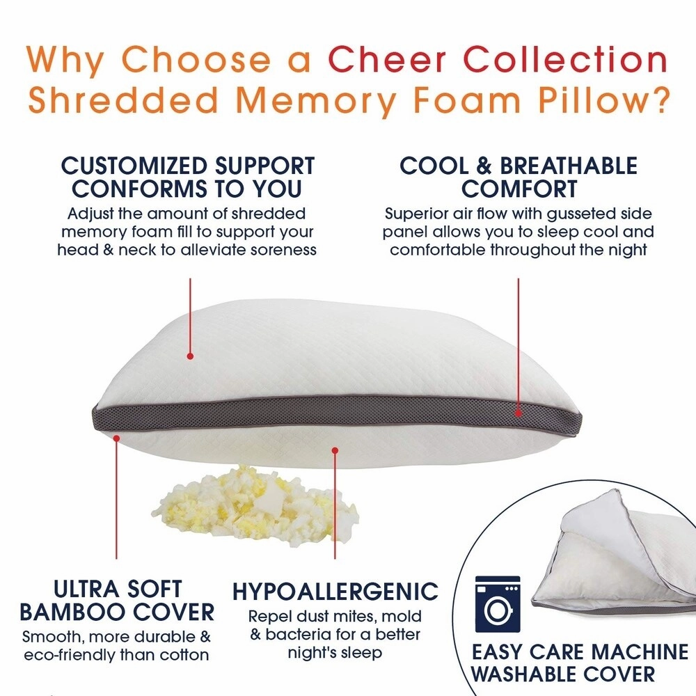 Cheer Collection Shredded Memory Foam Air Pillow with Gusset - White