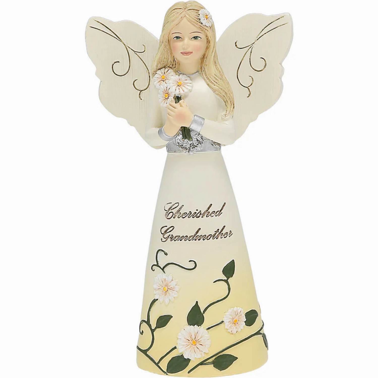 Cherished Grandmother 5" Angel Figurine Holding Daisies Decorative Mirror,Home Decor Mirror