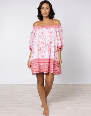 Cherry Blossom Off Shoulder Dress - Rose and Red