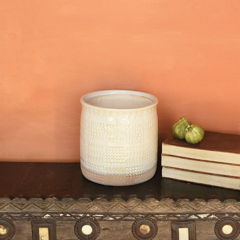 Cheyenne Cachepot, Ceramic - Lrg - White