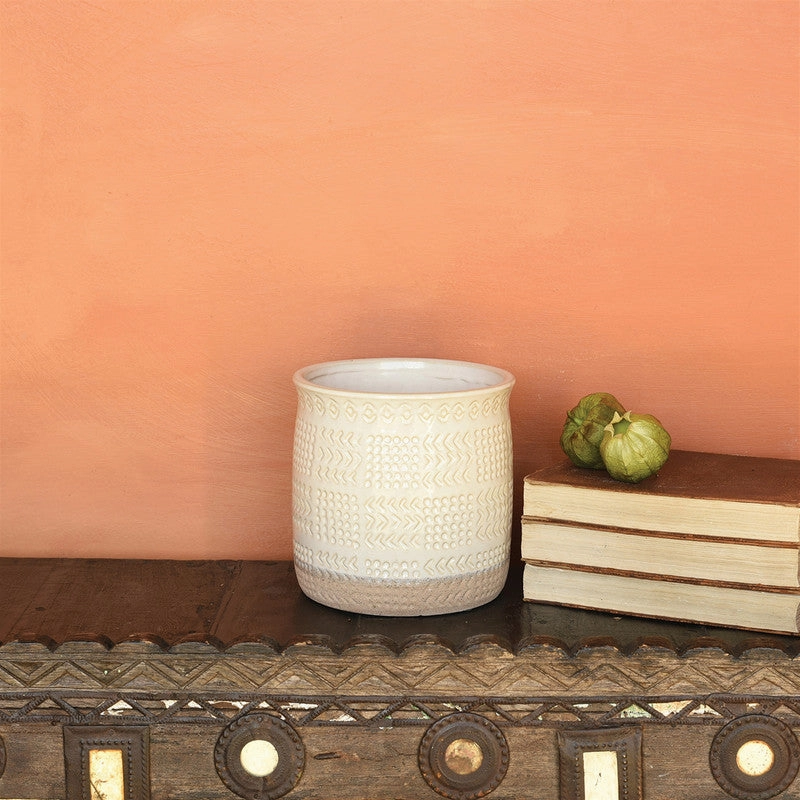 Cheyenne Cachepot, Ceramic - Med - White