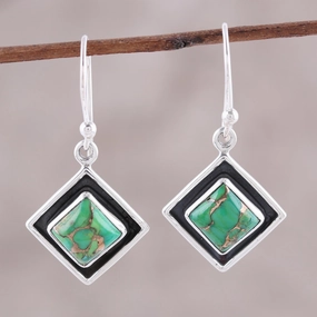 Chic Kites Green Composite Turquoise and Silver Dangle Earrings