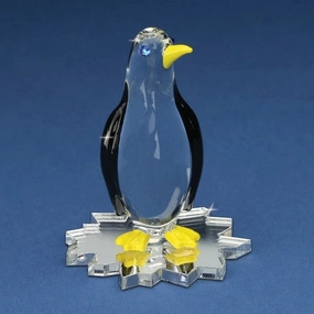 Chilly Penguin with Yellow Beak and Feet on Ice Shaped Base Glass Figurine Decorative Mirror,Home Decor Mirror