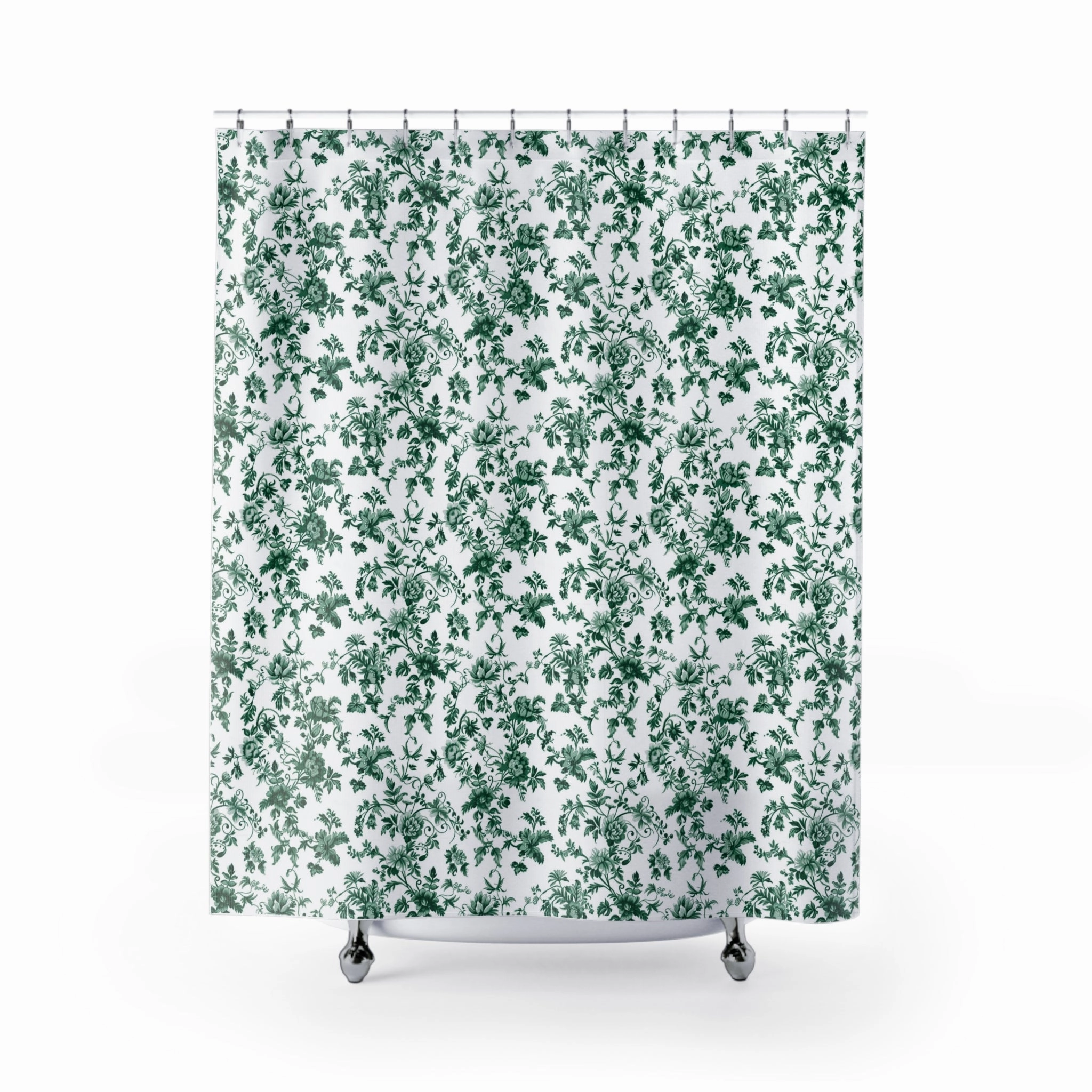 Chinoiserie Floral Shower Curtain | Green White Garden Lighting,Home Lighting
