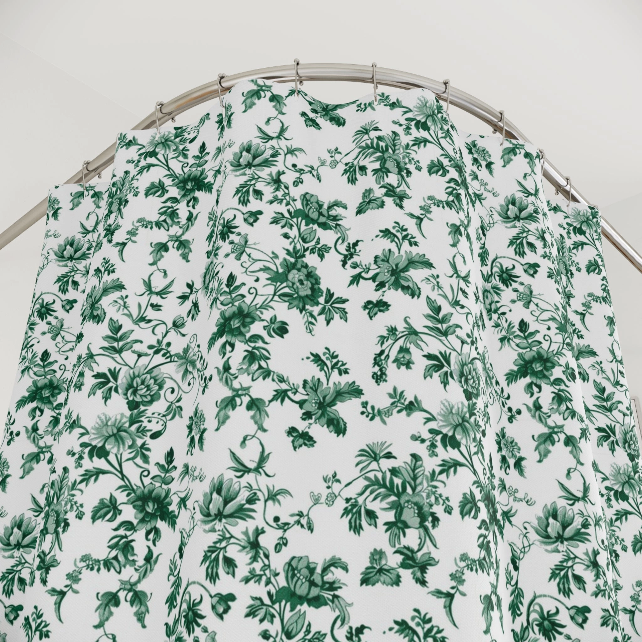 Chinoiserie Floral Shower Curtain | Green White Garden