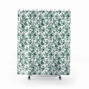 Chinoiserie Floral Shower Curtain | Green White Garden Lighting,Home Lighting