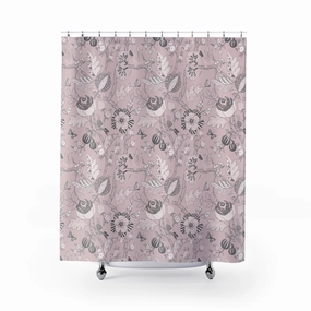 Chinoiserie Shower Curtain | Pink Grey Floral, Vintage Lighting,Home Lighting
